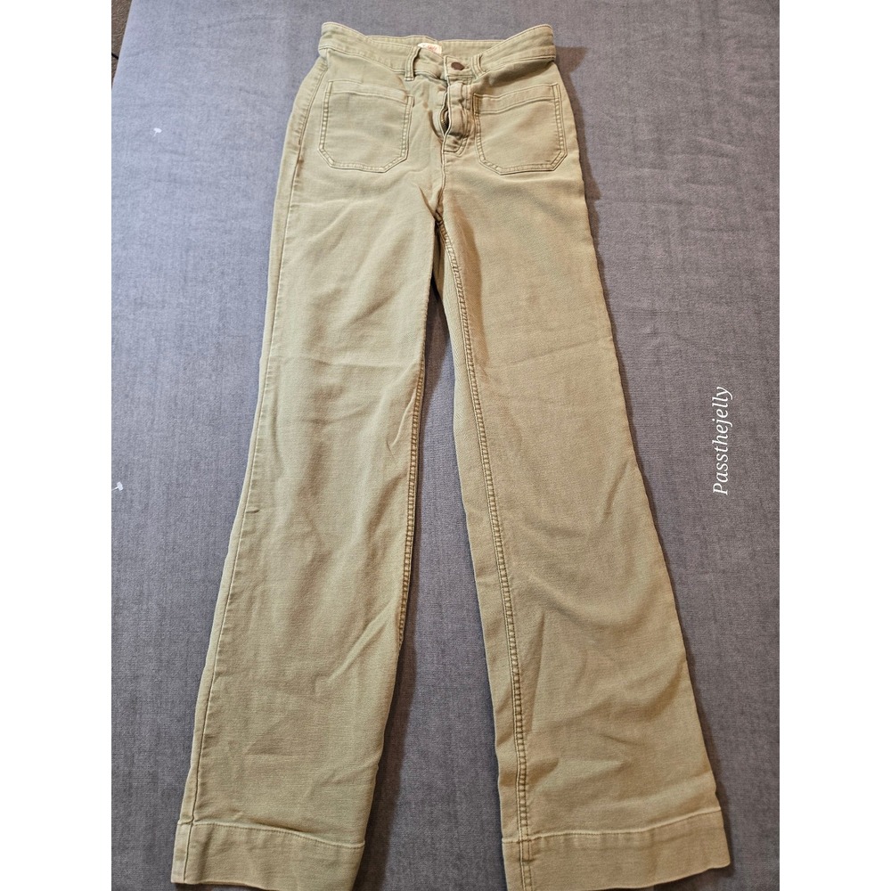 Faherty Womens Jeans Size 27 Olive Green Flare Bell Bottom Boho Stretch Pants